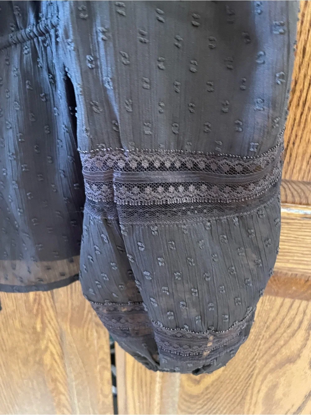 Abercrombie & Fitch Dark Brown Tie-Front Swiss Dot Peplum Blouse